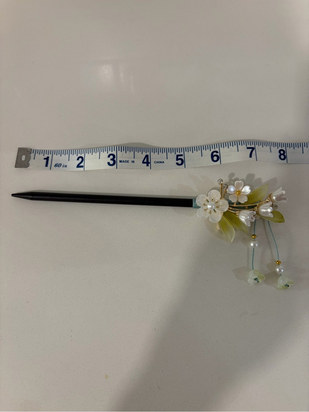 Handmade Japanese Floral Hair Stick with White Blossom Accents